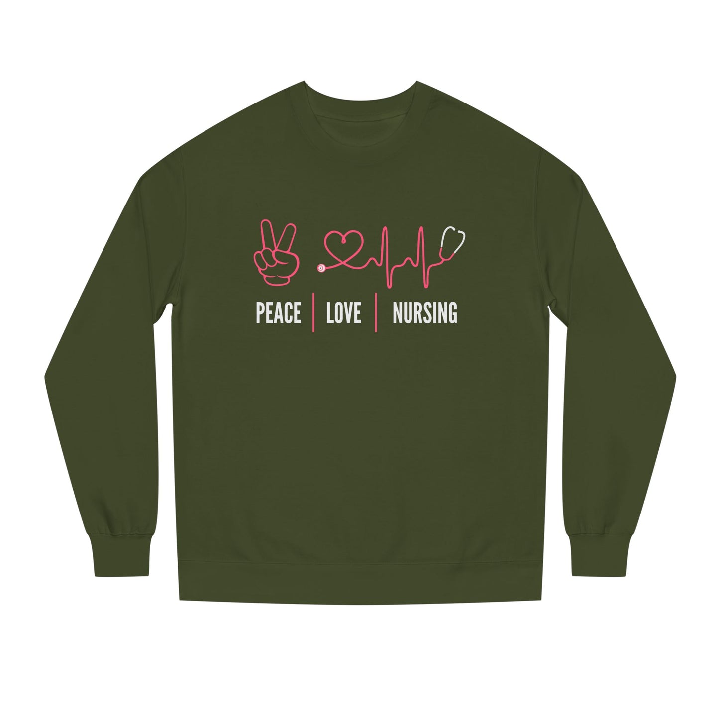Peace Love Nursing Sweatshirt — Nurse Gifts, Heartbeat & Peace Sign Crewneck
