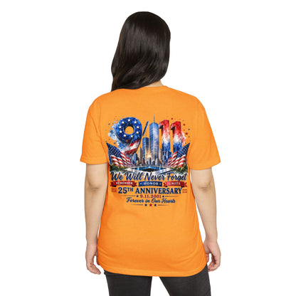 9/11 We Will Never Forget 25th Anniversary Memorial T-Shirt