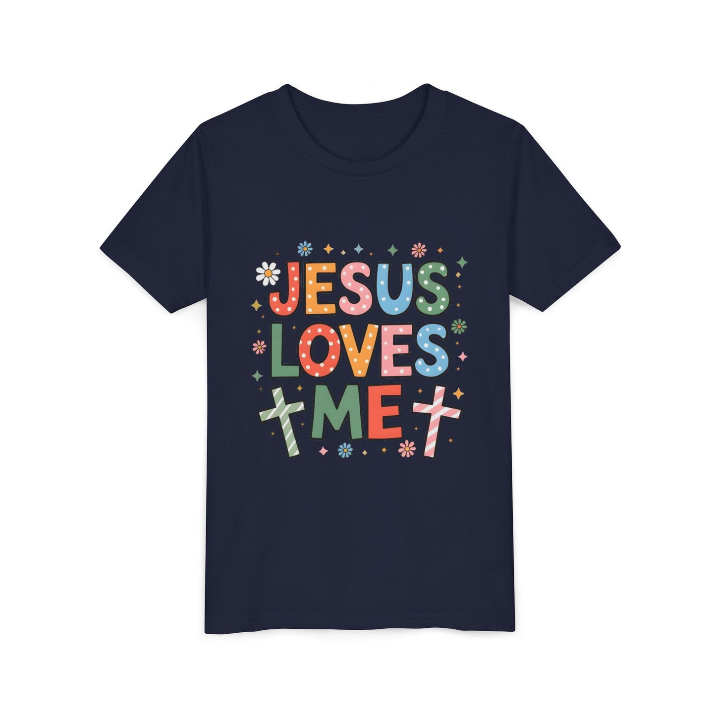 Youth Tee — "Jesus Loves Me" Colorful Christian Kids T-Shirt