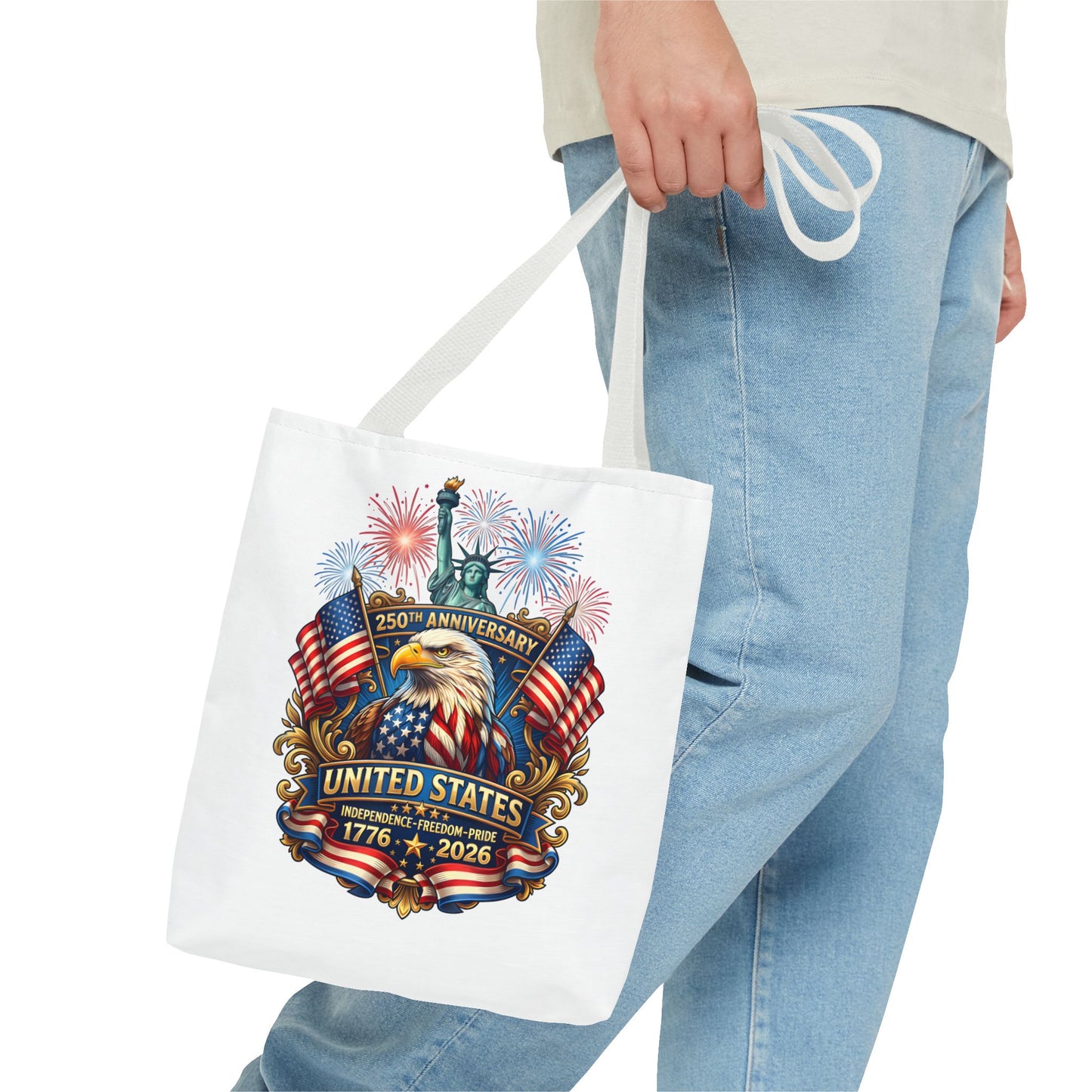 United States 250th Anniversary Tote Bag — Patriotic Eagle & Fireworks 1776–2026