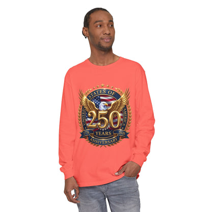 250 Years Anniversary Long Sleeve T-Shirt — USA Bicentennial 1776–2026 Eagle Emblem