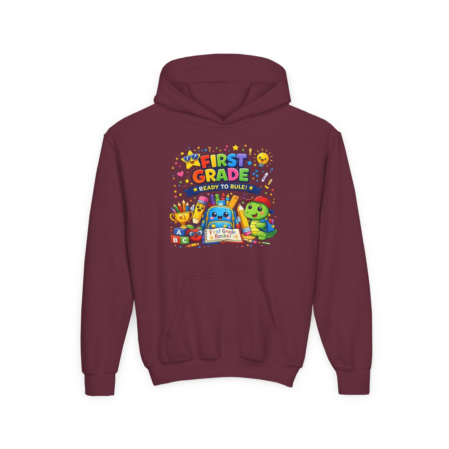 First Grade Hoodie - "First Grade Ready To Rule" Kids Back-to-School Sweatshirt