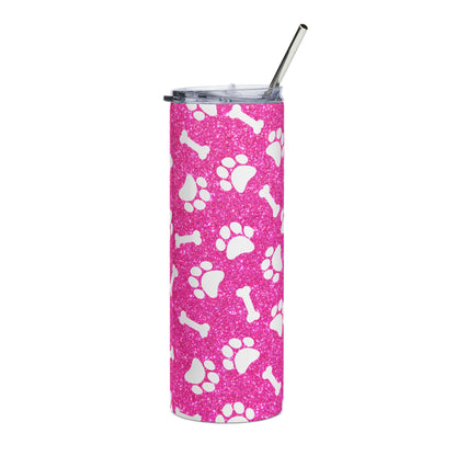 20oz Pink Paw Print Tumbler – Dog Bone & Paw Stainless Steel Travel Cup