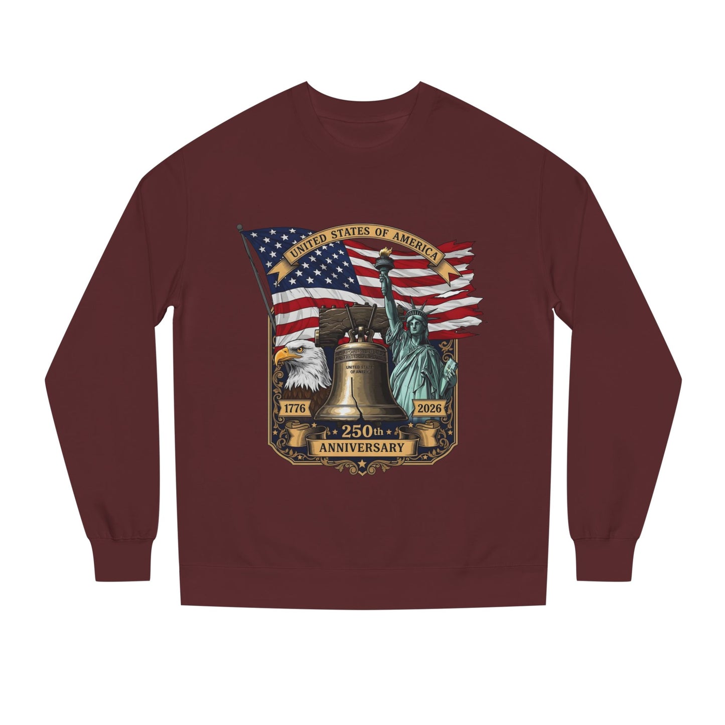 Liberty 250th Anniversary Sweatshirt — American Flag, Liberty Bell & Statue of Liberty Graphic