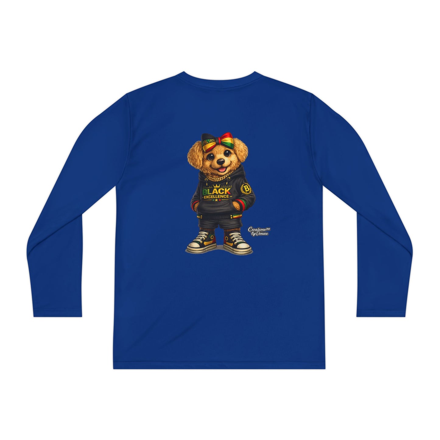 Youth Long Sleeve Tee — Trendy Bear Graphic "Black Excellence"