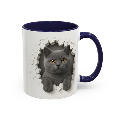 Peekaboo Grey Cat Accent Coffee Mug – Cute 11/15oz Cat Lover Gift