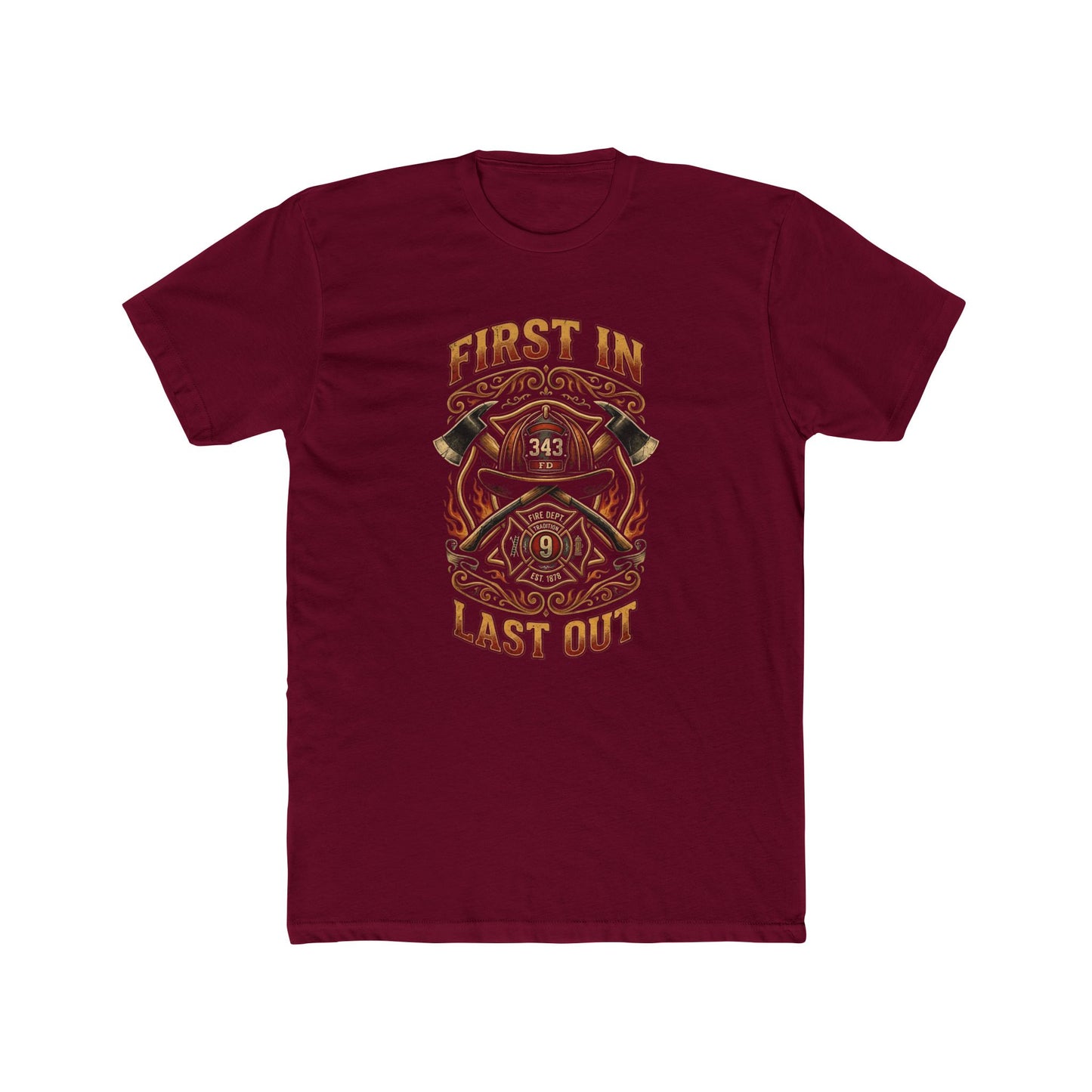 Firefighter T‑Shirt - "First In Last Out" Vintage Firefighter Crew Tee