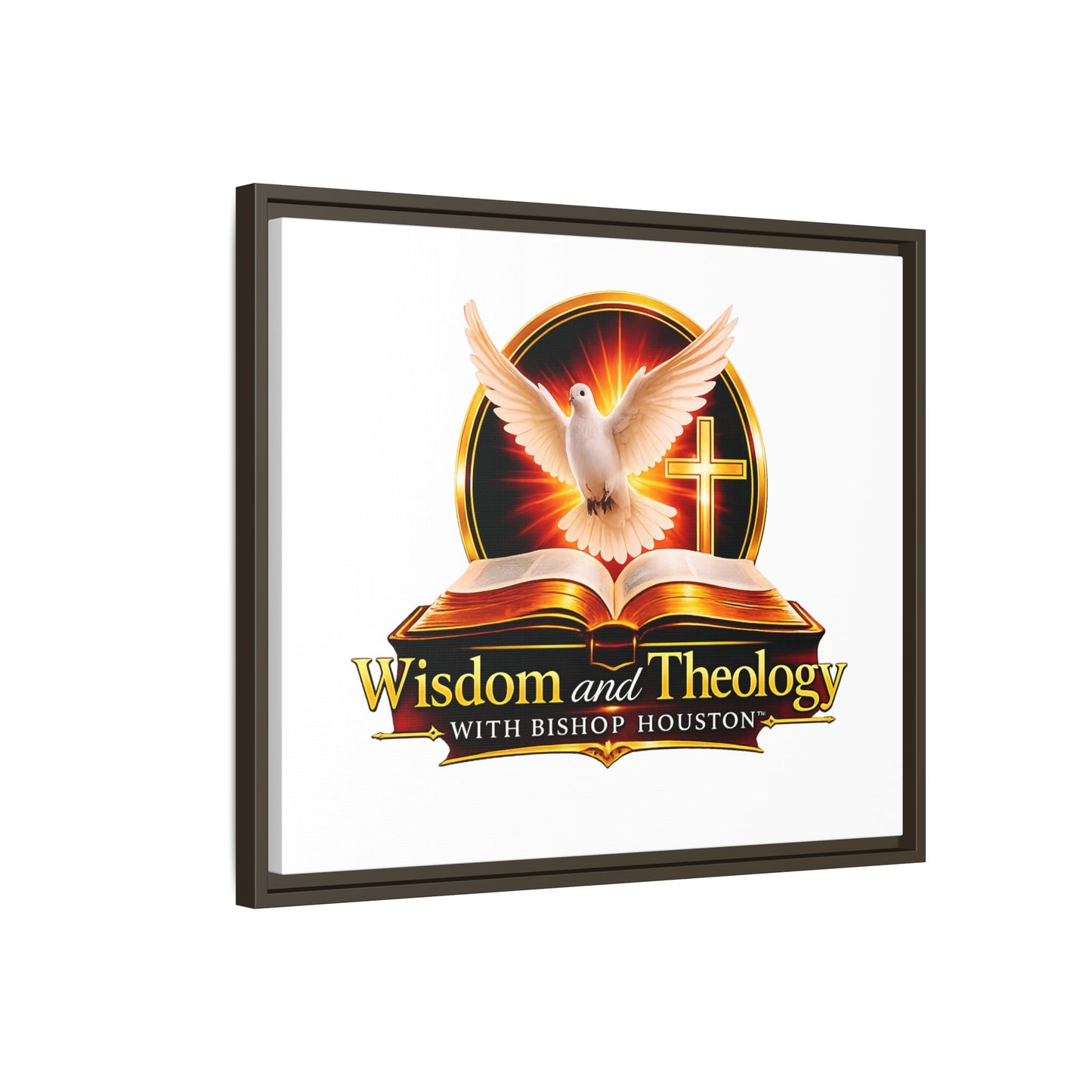 Framed Canvas Print — "Wisdom and Theology" Dove & Bible Wall Art
