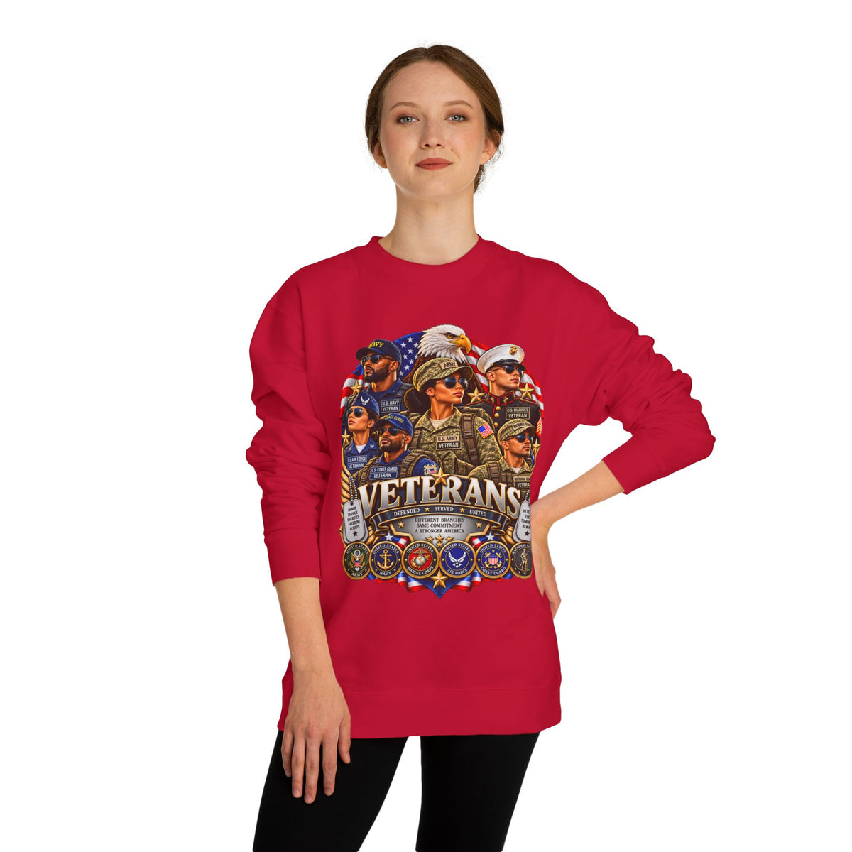 Veterans Tribute Sweatshirt — Patriotic Military Emblems & Eagle Crewneck