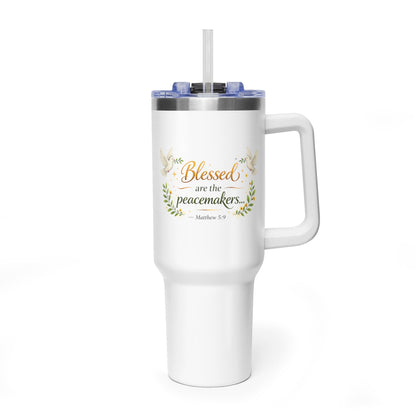 40oz Inspirational Tumbler — "Blessed are the Peacemakers" Floral Vacuum Cup