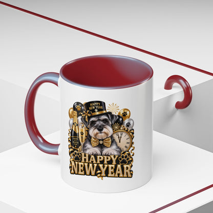 Happy New Year Dog Coffee Mug — Festive Black & Gold 11/15oz Accent Mug
