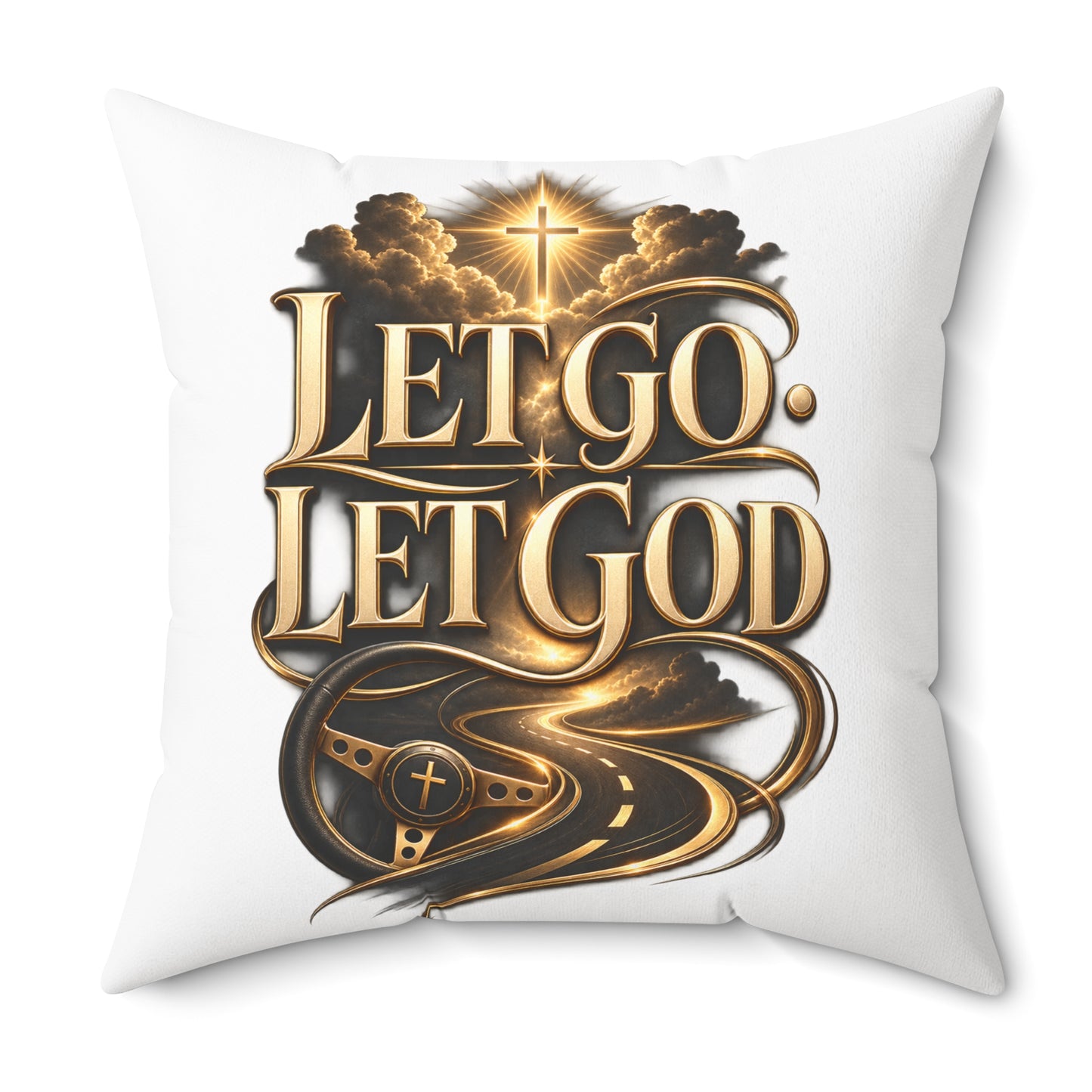 Let Go Let God Decorative Pillow — Inspirational Christian Throw Pillow with Cross & Script