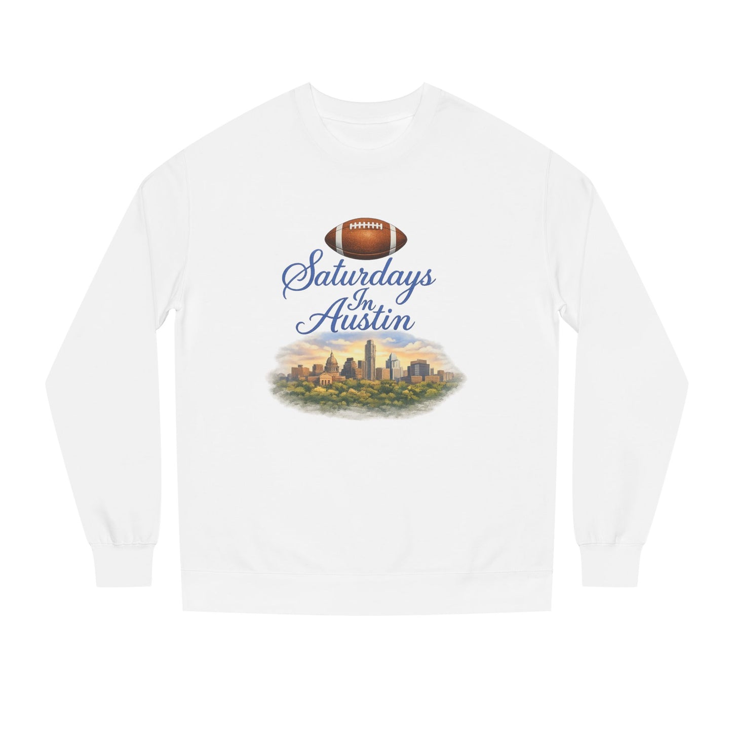 Saturdays in Austin Crewneck Sweatshirt — Floral Football City Skyline Design