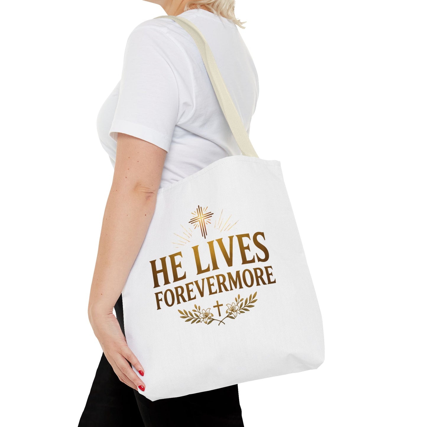 He Lives Forevermore Tote Bag – Christian Faith Cross Easter Canvas Tote