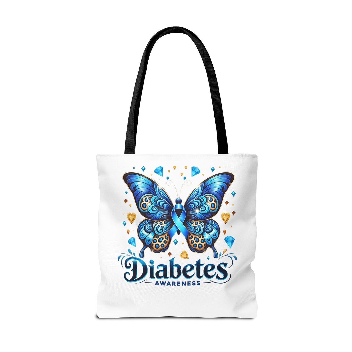 Diabetes Awareness Tote Bag — Blue Butterfly Ribbon Design