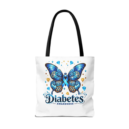 Diabetes Awareness Tote Bag — Blue Butterfly Ribbon Design