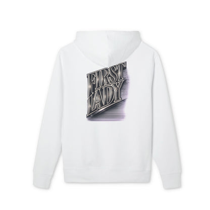 First Lady Graphic Hoodie — Retro Metallic Lettering Pullover