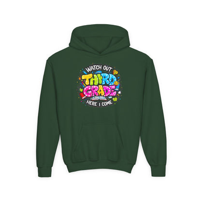 Third Grade Hoodie — "Watch Out Third Grade Here I Come" Kids Back-to-School Sweatshirt