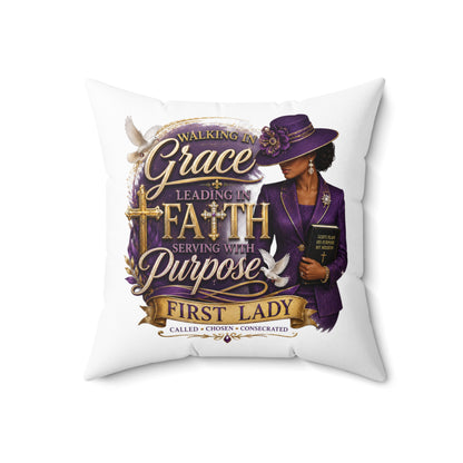 First Lady Faith Pillow — "Walking in Grace, Leading in Faith" Decorative Throw Pillow
