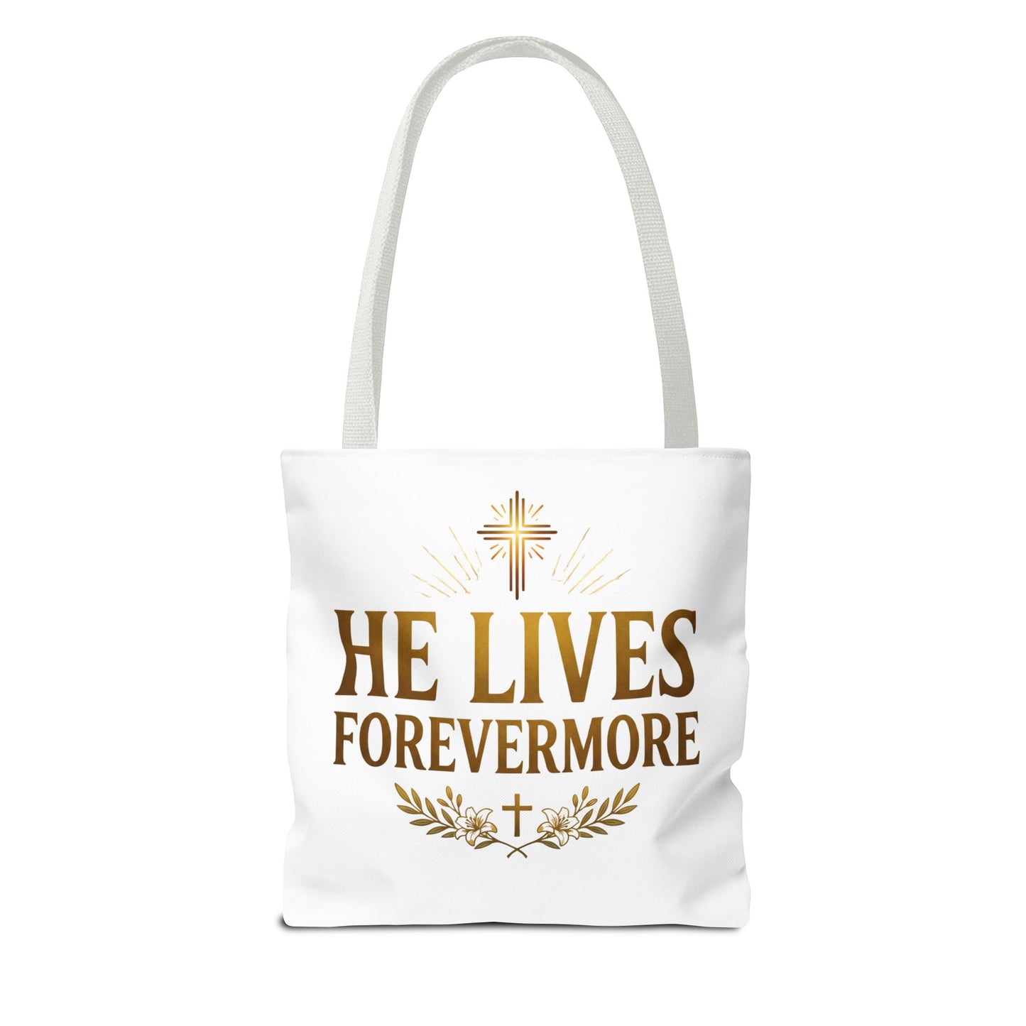 He Lives Forevermore Tote Bag – Christian Faith Cross Easter Canvas Tote