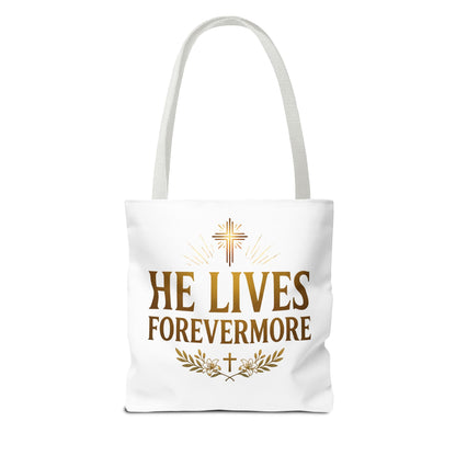 He Lives Forevermore Tote Bag – Christian Faith Cross Easter Canvas Tote