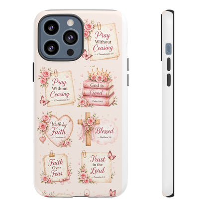 Christian Floral Phone Case — "Pray Without Ceasing" Faith Cross Design