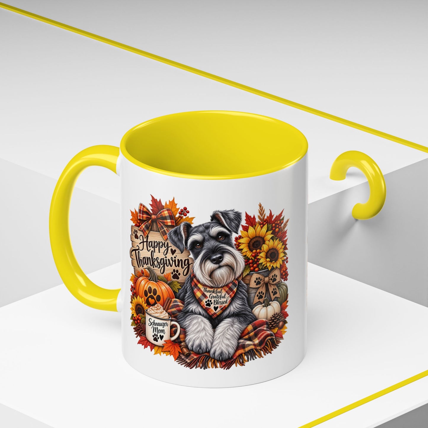 Thanksgiving Schnauzer Coffee Mug — 'Happy Thanksgiving' Autumn Dog Mug (11/15oz)