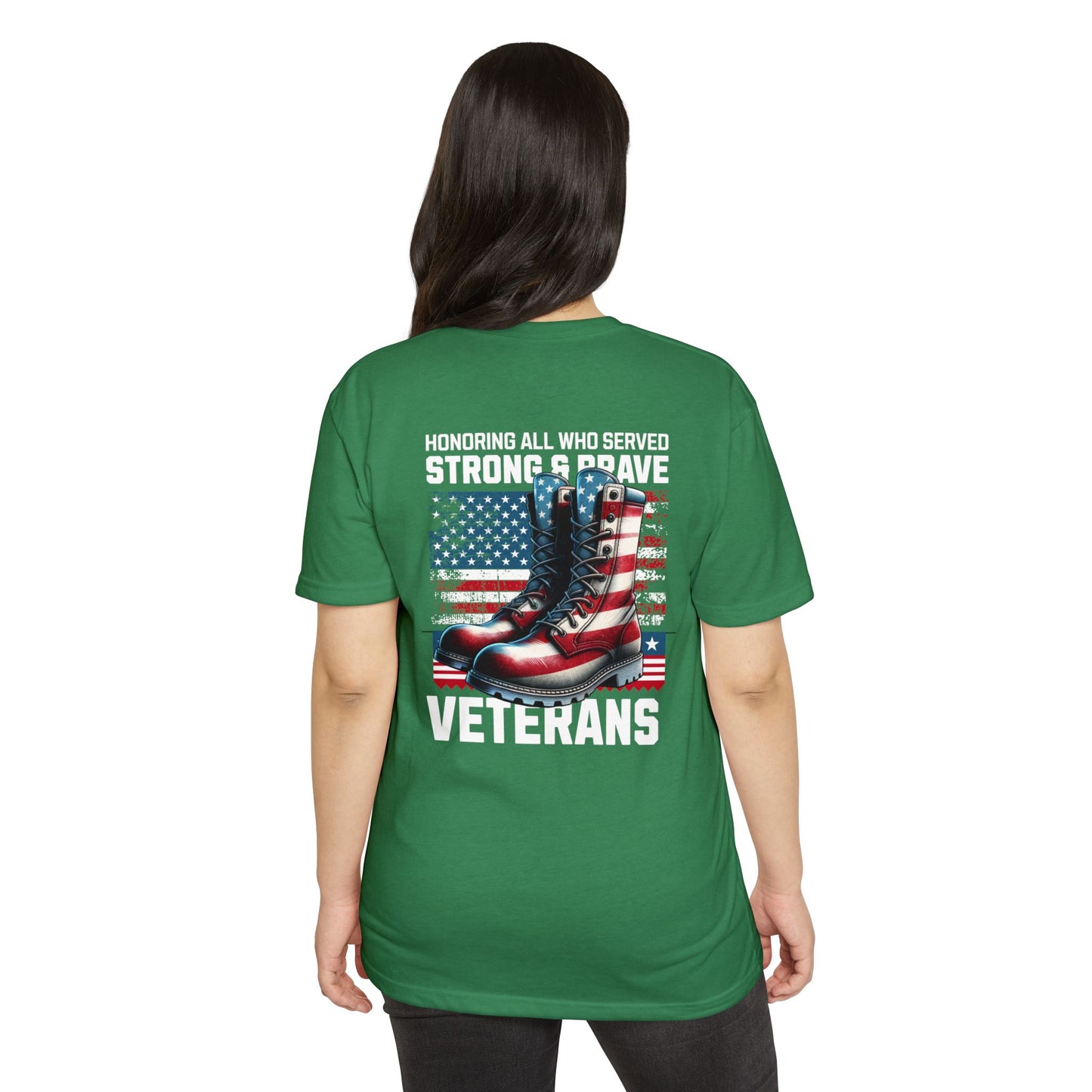 Veterans Tribute T-Shirt — "Honoring All Who Served" American Flag Boots