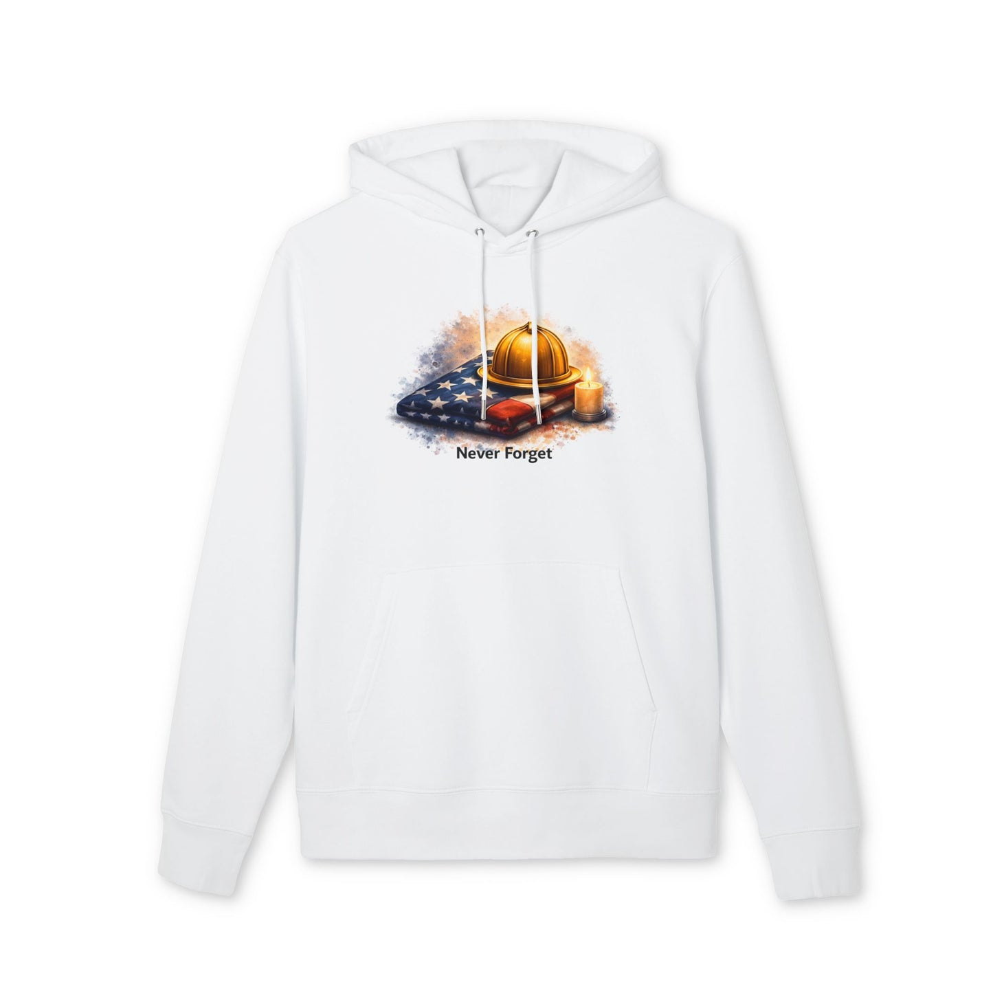 9/11 Never Forget Hoodie — Firefighter Helmet & Flag Tribute