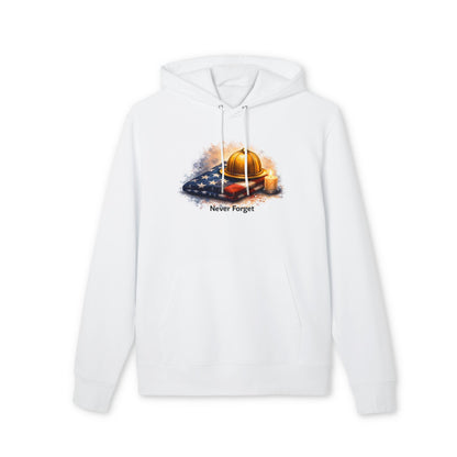 9/11 Never Forget Hoodie — Firefighter Helmet & Flag Tribute
