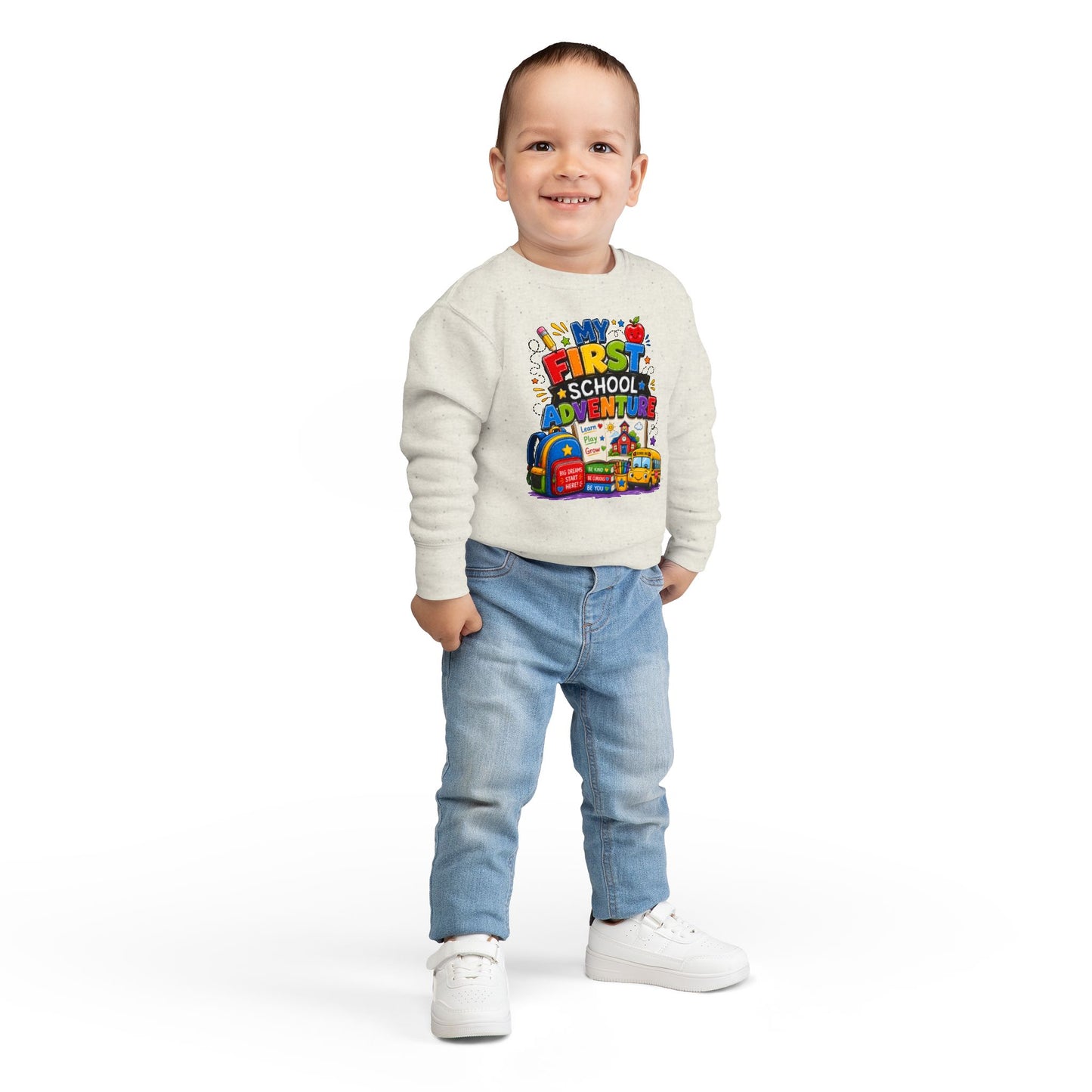 Toddler Sweatshirt — "My First School Adventure" Back-to-School Kids Sweatshirt