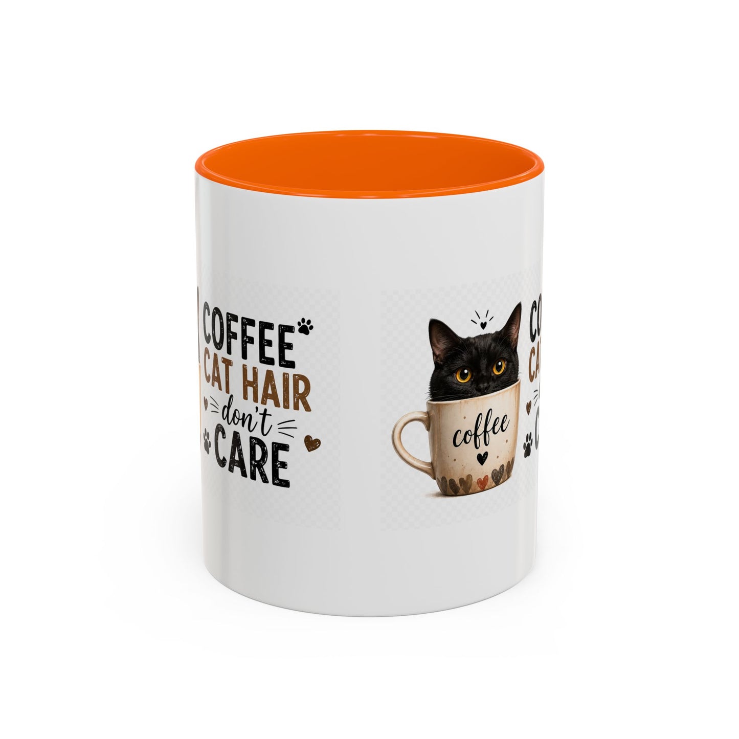 Coffee & Cat Hair Mug — "Coffee, Cat Hair, Don't Care" Accent Ceramic Coffee Mug (11/15oz)
