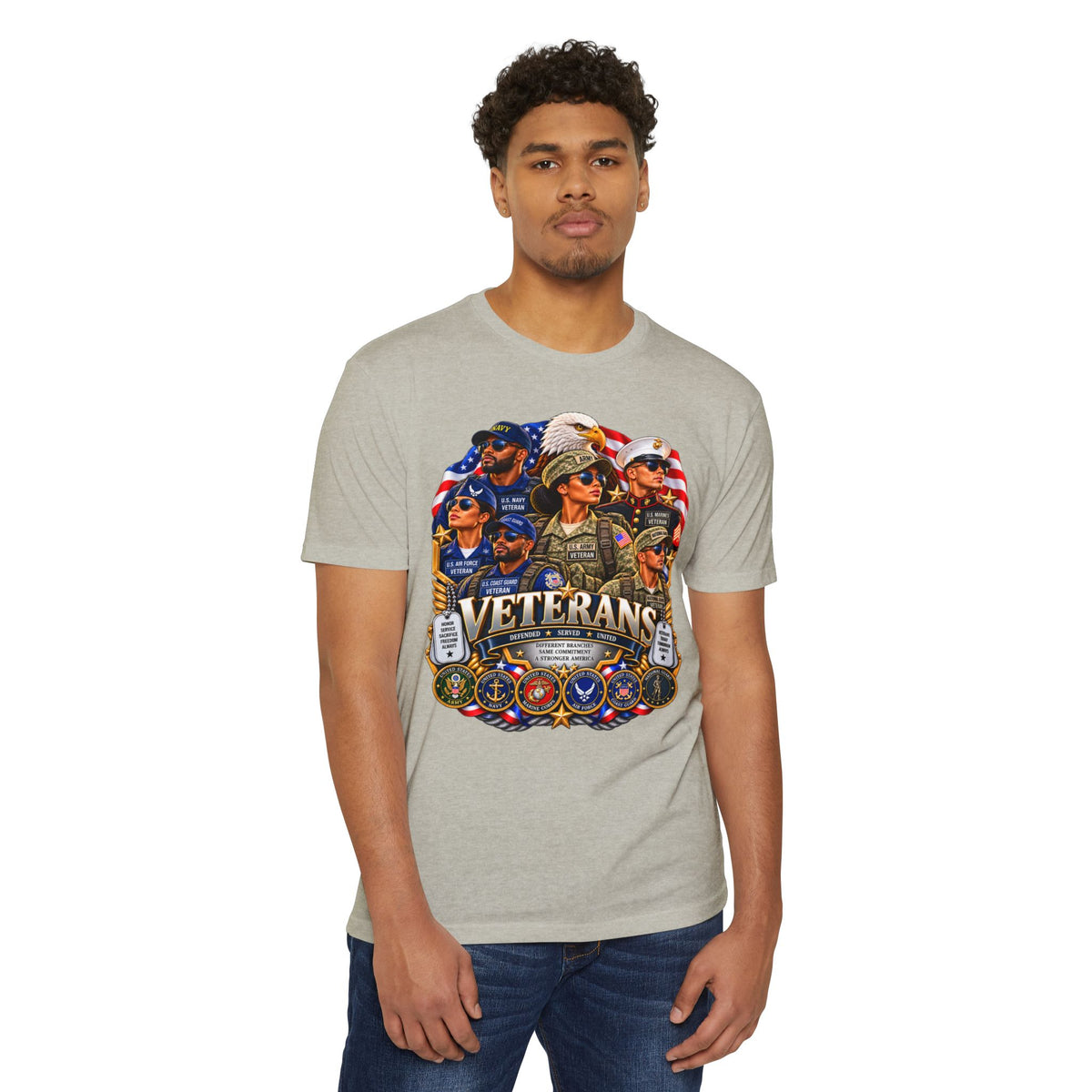 Veterans Tribute T-Shirt – Patriotic Military Emblems & Eagle Design