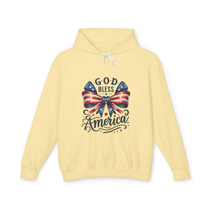 God Bless America Patriotic Hoodie – American Flag Bow Fourth of July Sweatshirt