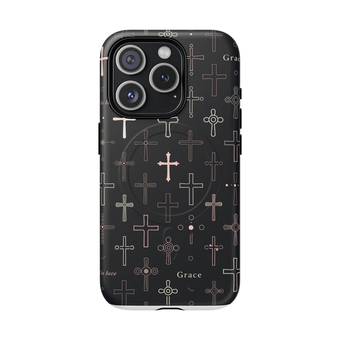 Magnetic Phone Case — Black Crosses "Grace" Protective Cover