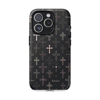 Magnetic Phone Case — Black Crosses "Grace" Protective Cover