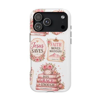 Christian Phone Case - "Fear Not, Faith Moves Mountains, Jesus Saves" Floral Magnetic Impact-Resistant Case