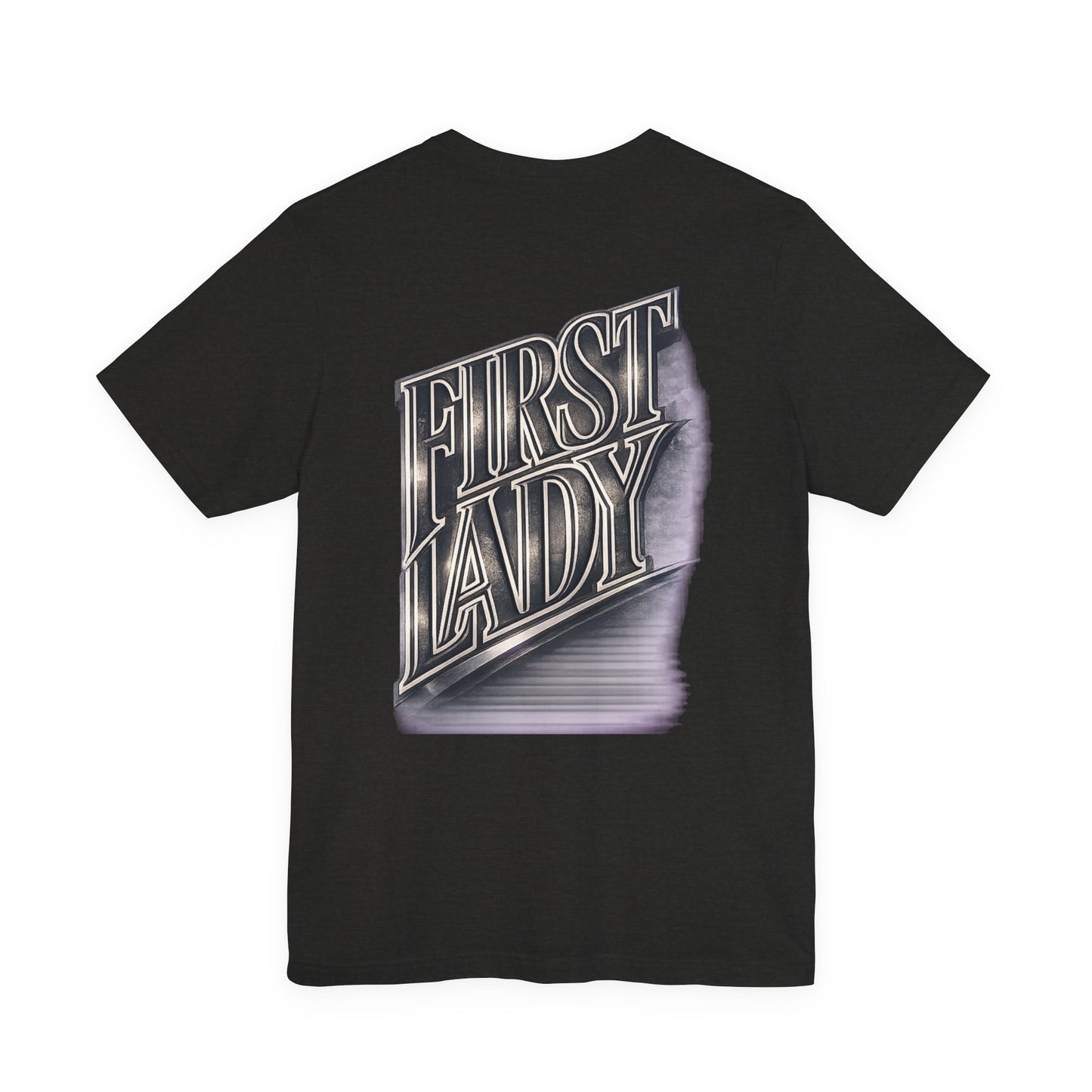 First Lady Graphic Tee — Retro Metallic Script Short Sleeve Shirt
