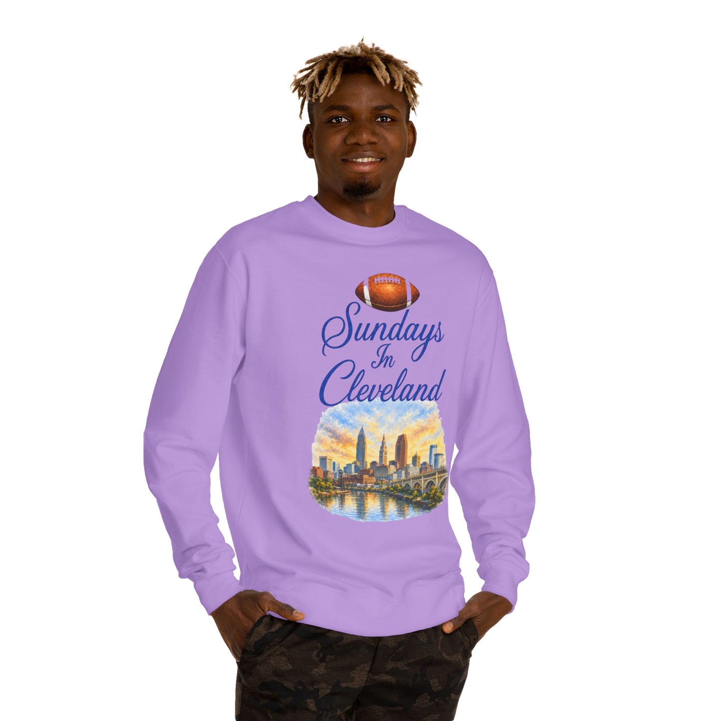 Sundays in Cleveland Football Crewneck Sweatshirt — Cleveland Skyline Game Day Pullover