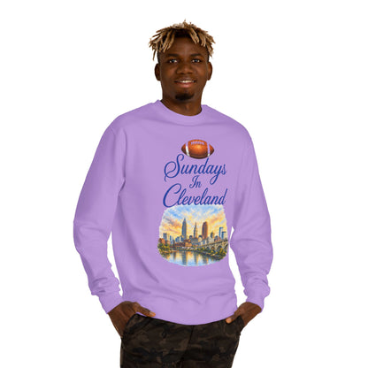 Sundays in Cleveland Football Crewneck Sweatshirt — Cleveland Skyline Game Day Pullover