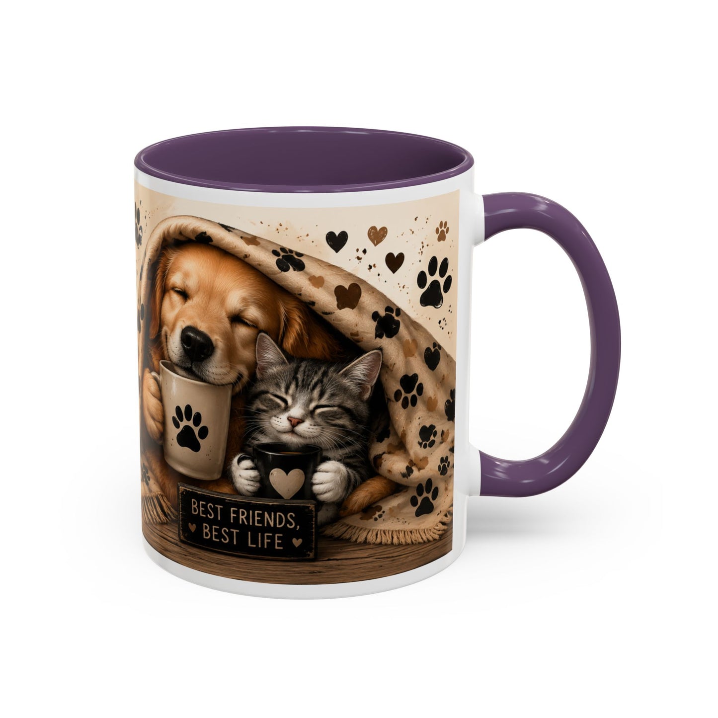 Dog and Cat Coffee Mug – "Best Friends, Best Life" Accent Tea Cup (11/15oz)