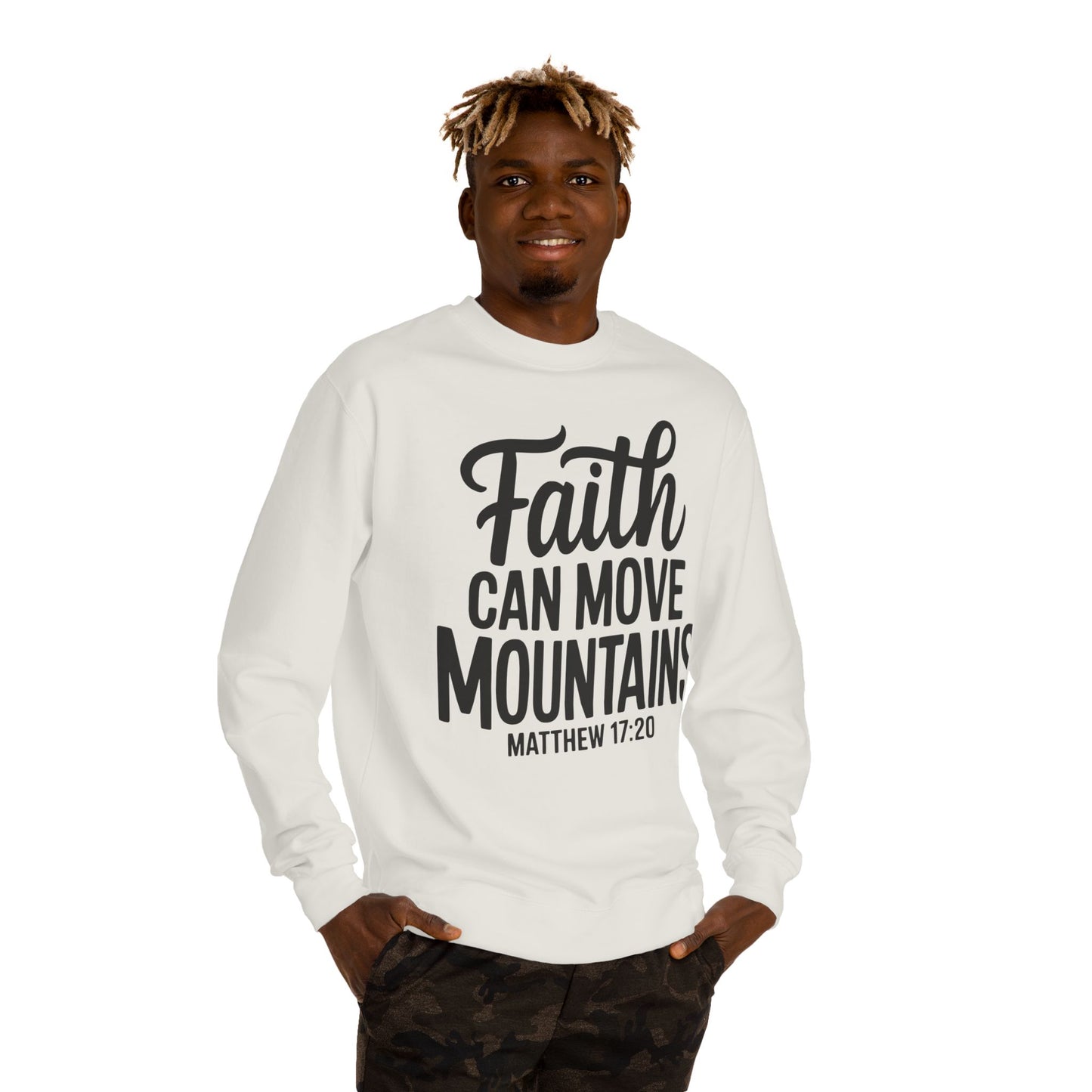 Faith Can Move Mountains Sweatshirt — Matthew 17:20 Christian Crewneck