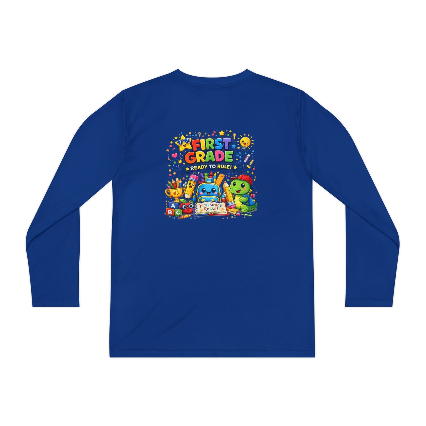 First Grade Ready Youth Long Sleeve Tee — "First Grade Here I Come" Back-to-School Shirt