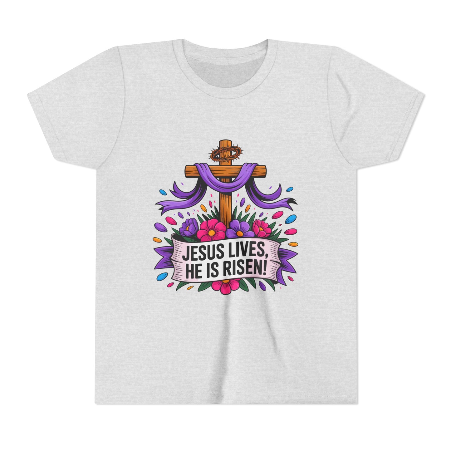 Youth Tee — "Jesus Lives, He Is Risen!" Easter Christian Tee