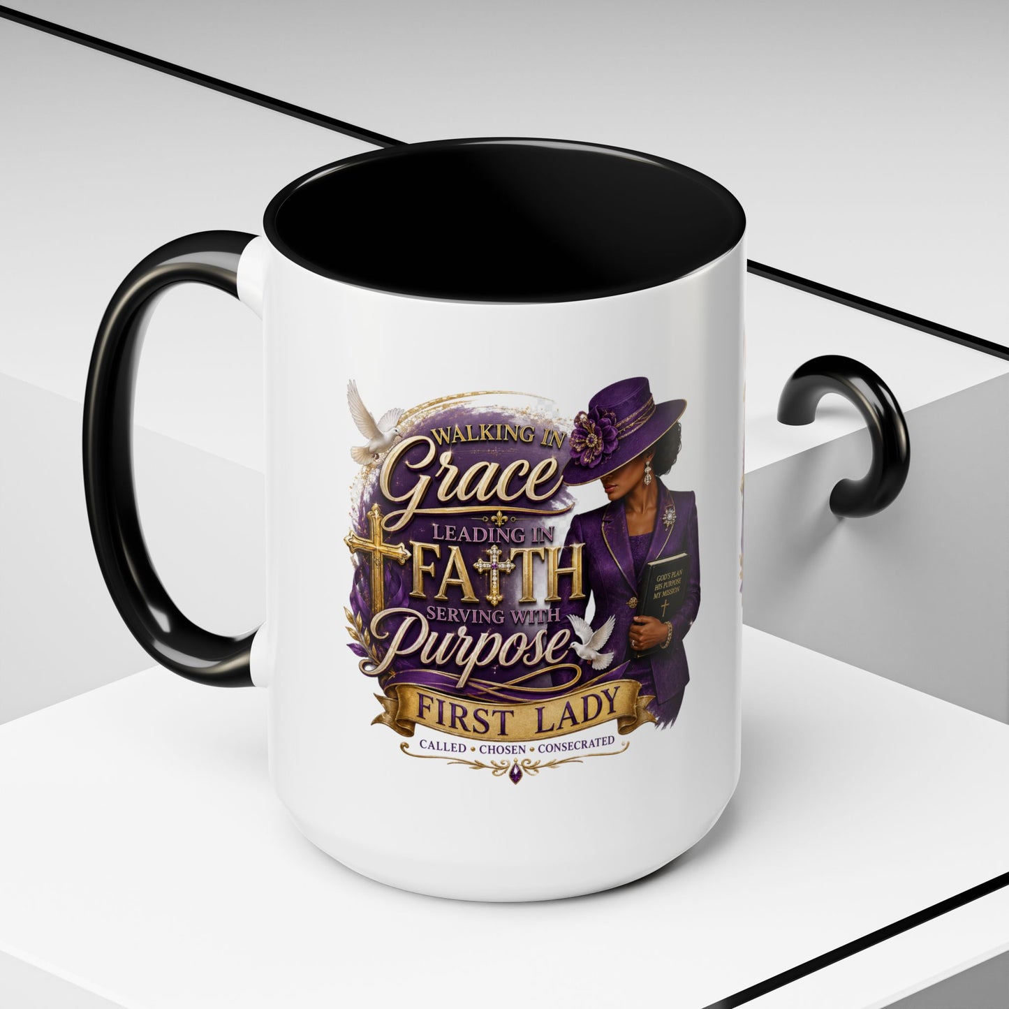 Faith & Purpose Accent Coffee Mug — First Lady Church Design (11/15oz)