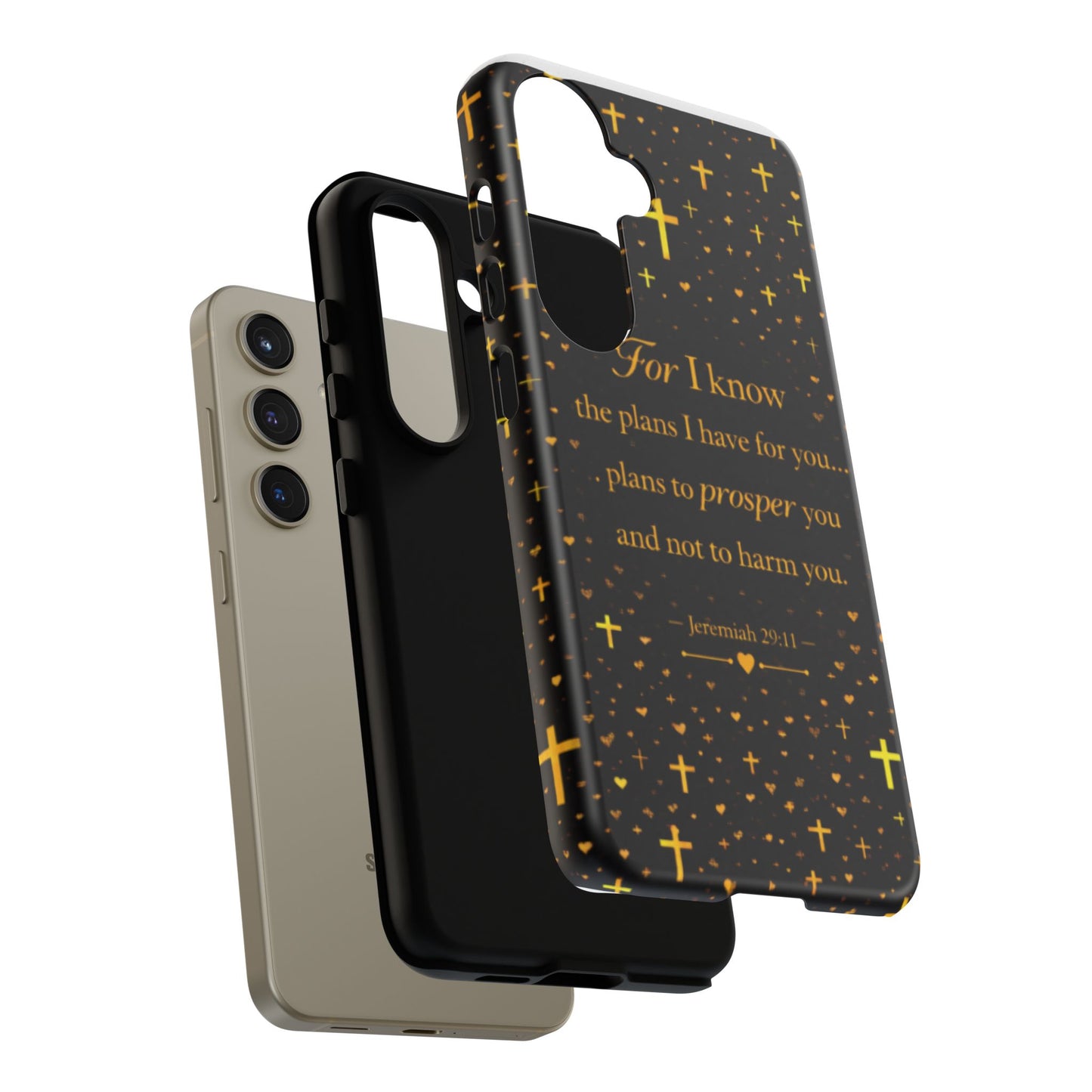 Phone Case — "For I Know" Jeremiah 29:11 Gold Cross Christian Tough Case