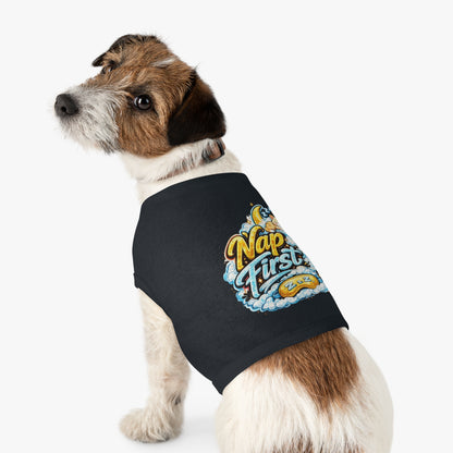 Nap First Pet Tank Top — Cute Sleeping Cat Graphic for Small Dogs & Cats