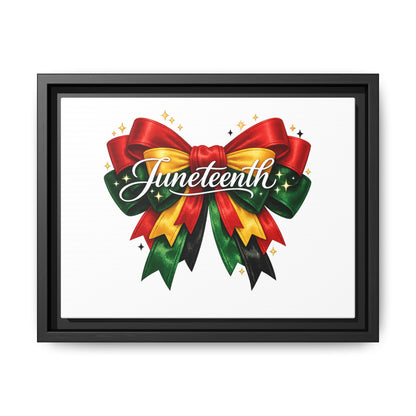Juneteenth Framed Canvas Print – Festive Red, Green & Gold Ribbon Wall Art
