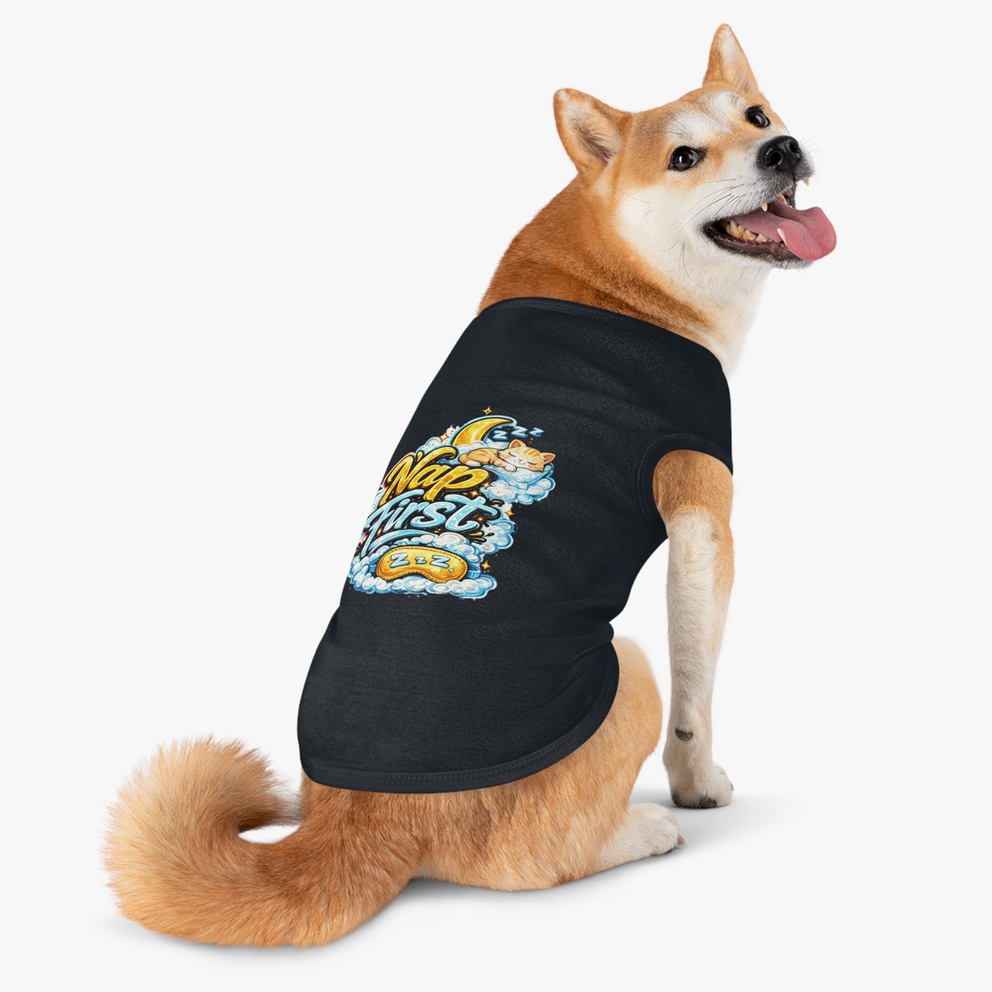 Nap First Pet Tank Top — Cute Sleeping Cat Graphic for Small Dogs & Cats