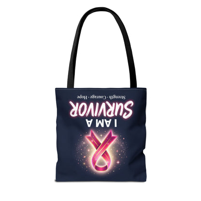 Survivor Ribbon Tote Bag — "I Am A Survivor" Breast Cancer Awareness Tote
